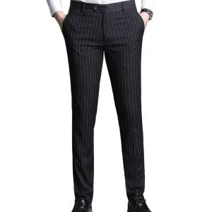 Men's Stripe Casual Slim Fit Pants Dress Pants Black