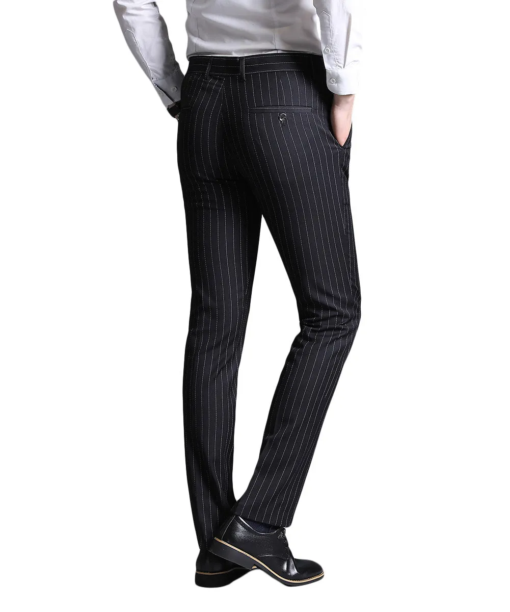 Men's Stripe Casual Slim Fit Pants Dress Pants Black