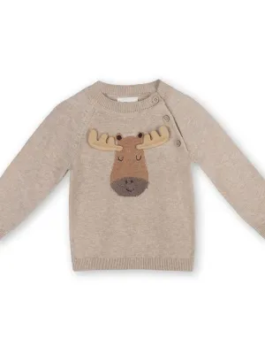 Moose Applique Raglan Baby Pullover Sweater