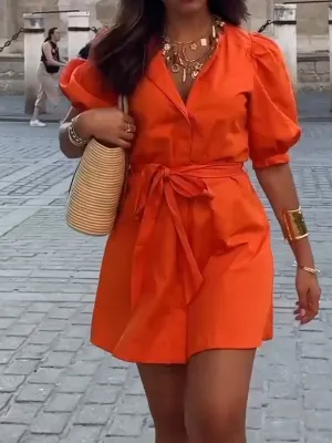 Orange Lace-Up Dress