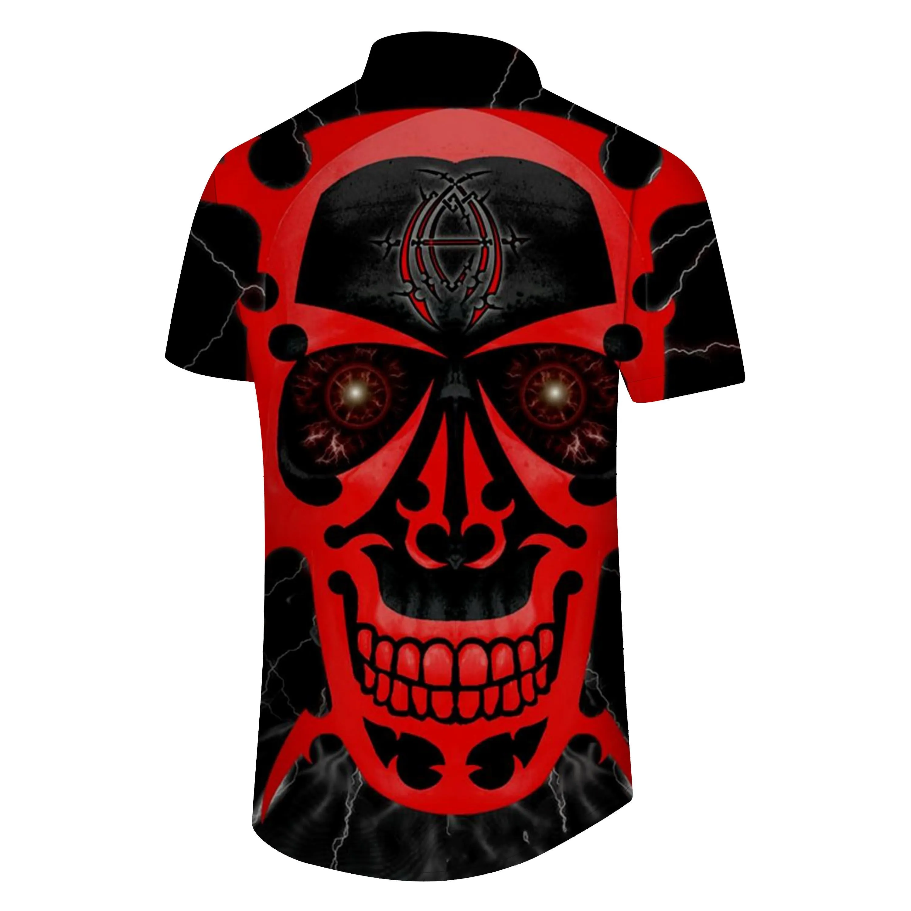 Personalized casual Hawaiian men's button print green pirate skull short sleeve shirt