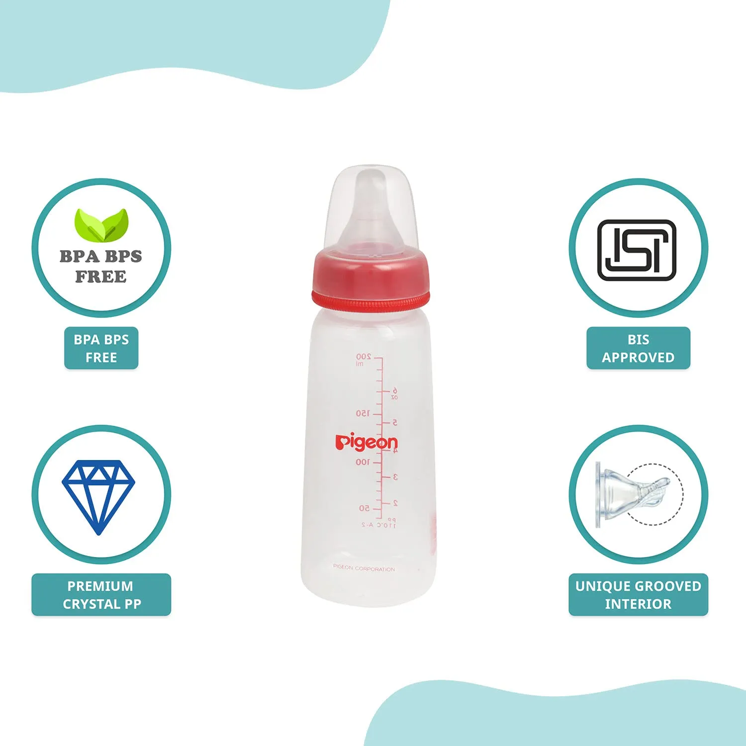 Pigeon Baby Feeding Bottle with Narrow Neck, 4 month - 200ml, Red