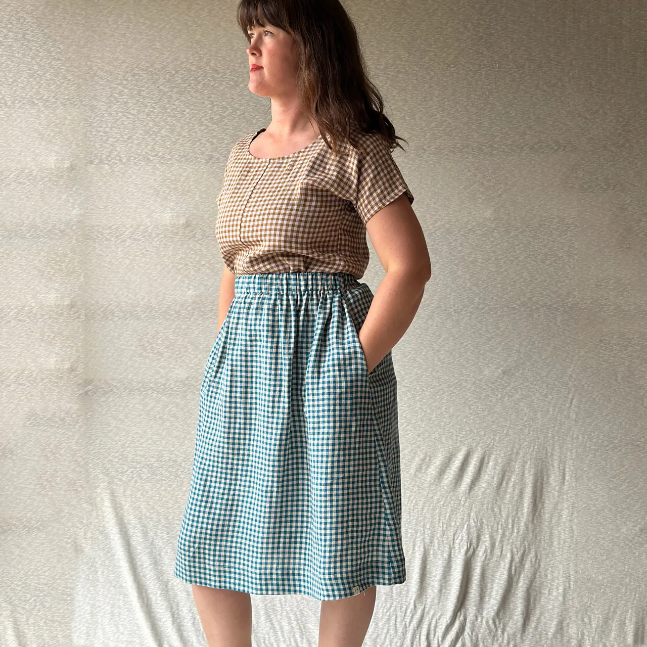 Pocket Skirt in 100% Linen - Frankie Gingham (Women)