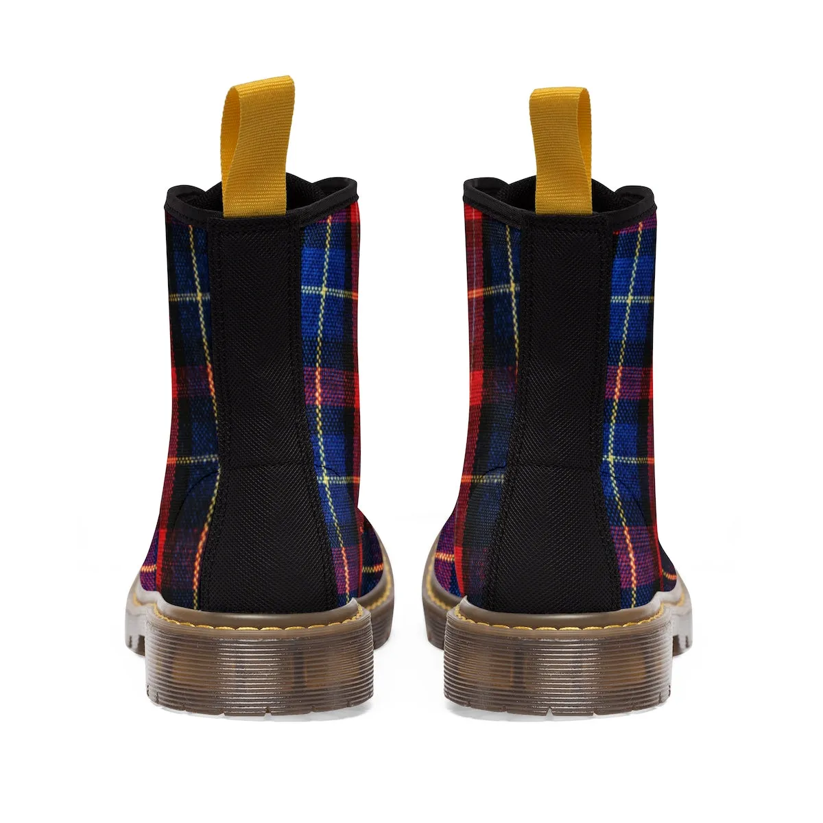 Red Blue Tartan Women's Boots, Plaid Print Winter Lace-up Toe Cap Hiking Boots Shoes