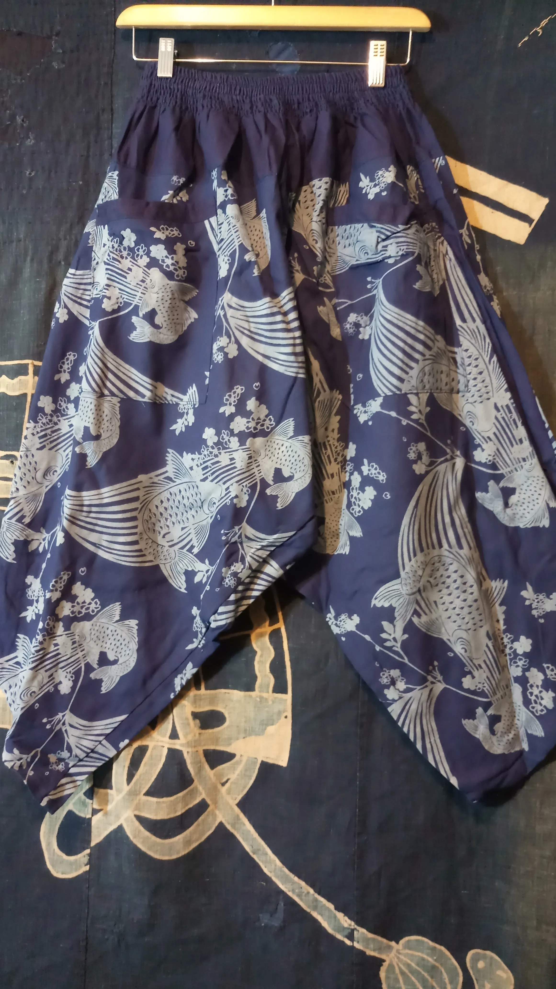 Sakura Koi Fish (INDIGO) Elastic Waist Samurai Pants