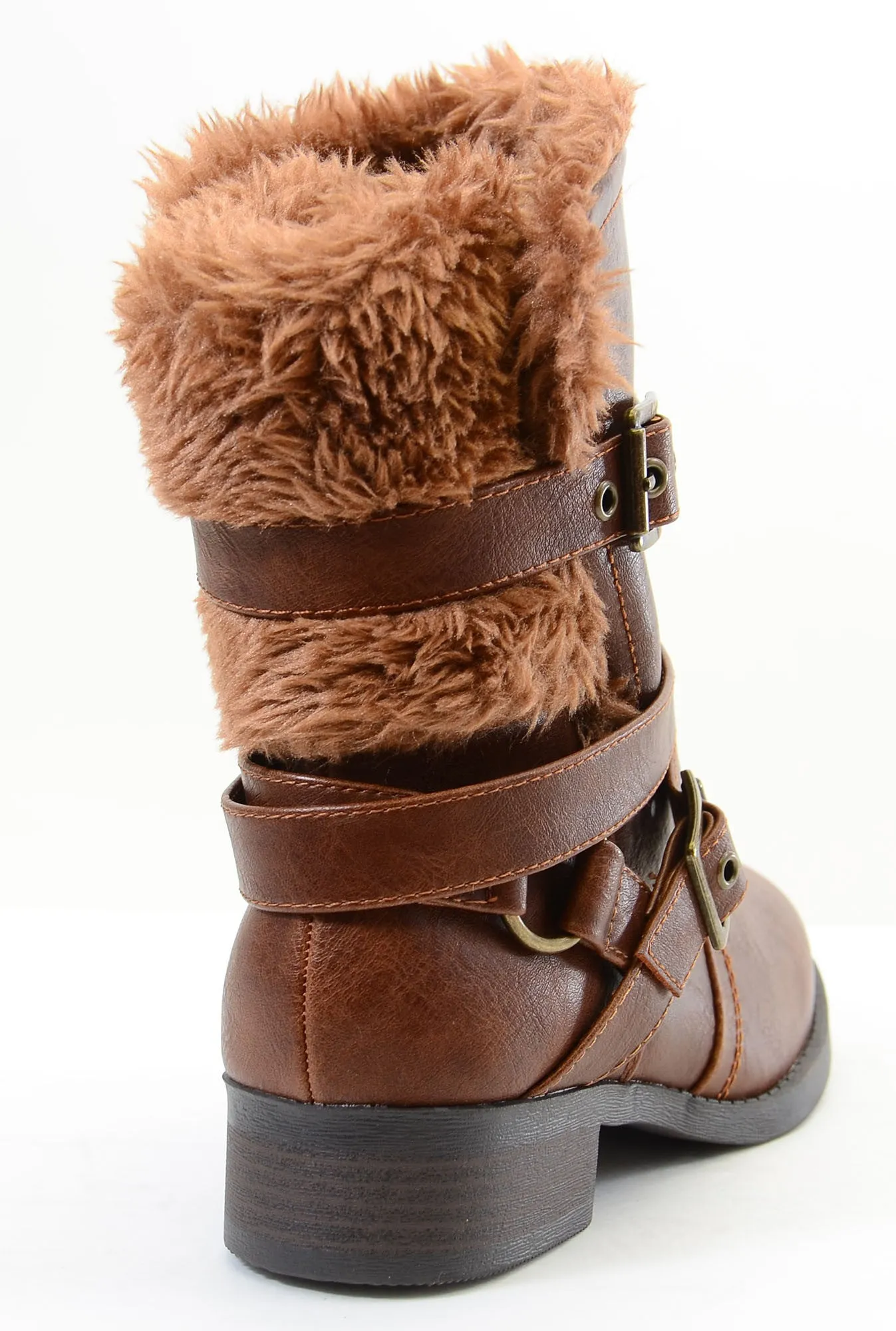 Shearling Fur Moto Combat Vegan Mid-calf Women's Boots