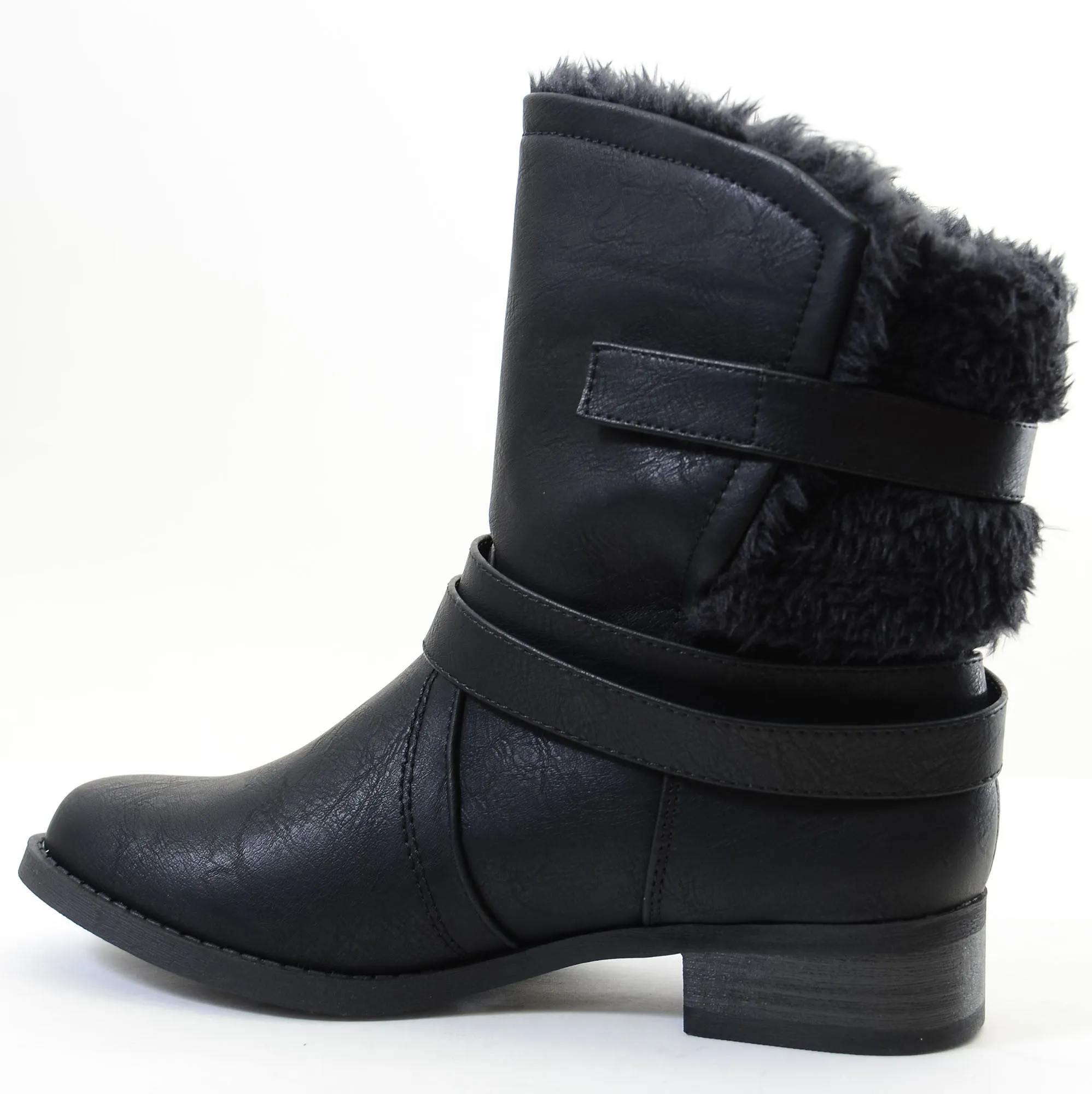 Shearling Fur Moto Combat Vegan Mid-calf Women's Boots