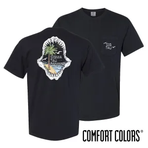 Sig Tau Comfort Colors Shark Bite Black Short Sleeve Pocket Tee