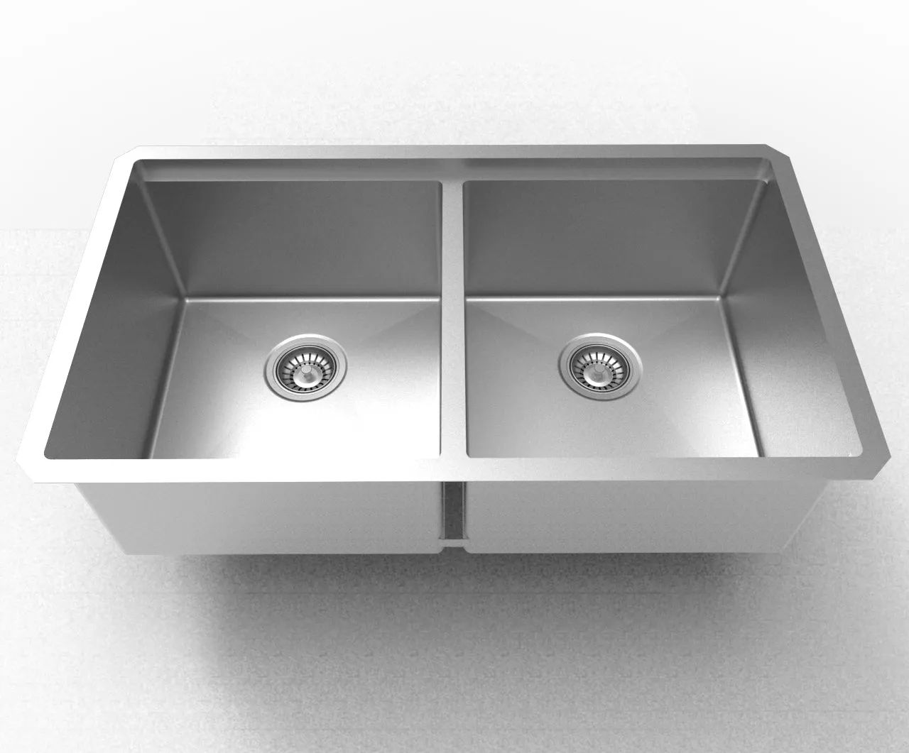 Stainless Steel Double Bowl Square Kitchen Sink 33" Wide