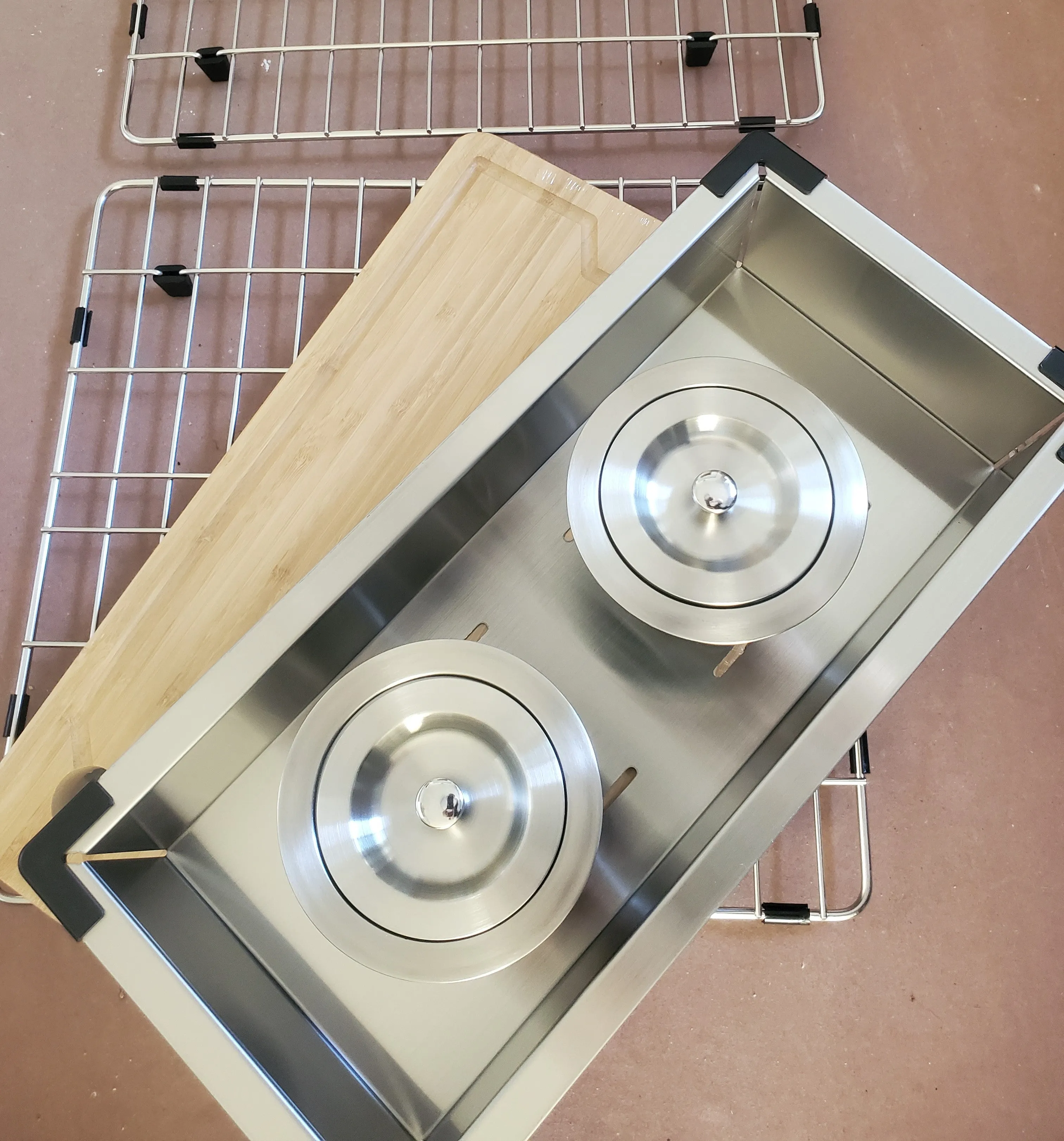 Stainless Steel Double Bowl Square Kitchen Sink 33" Wide