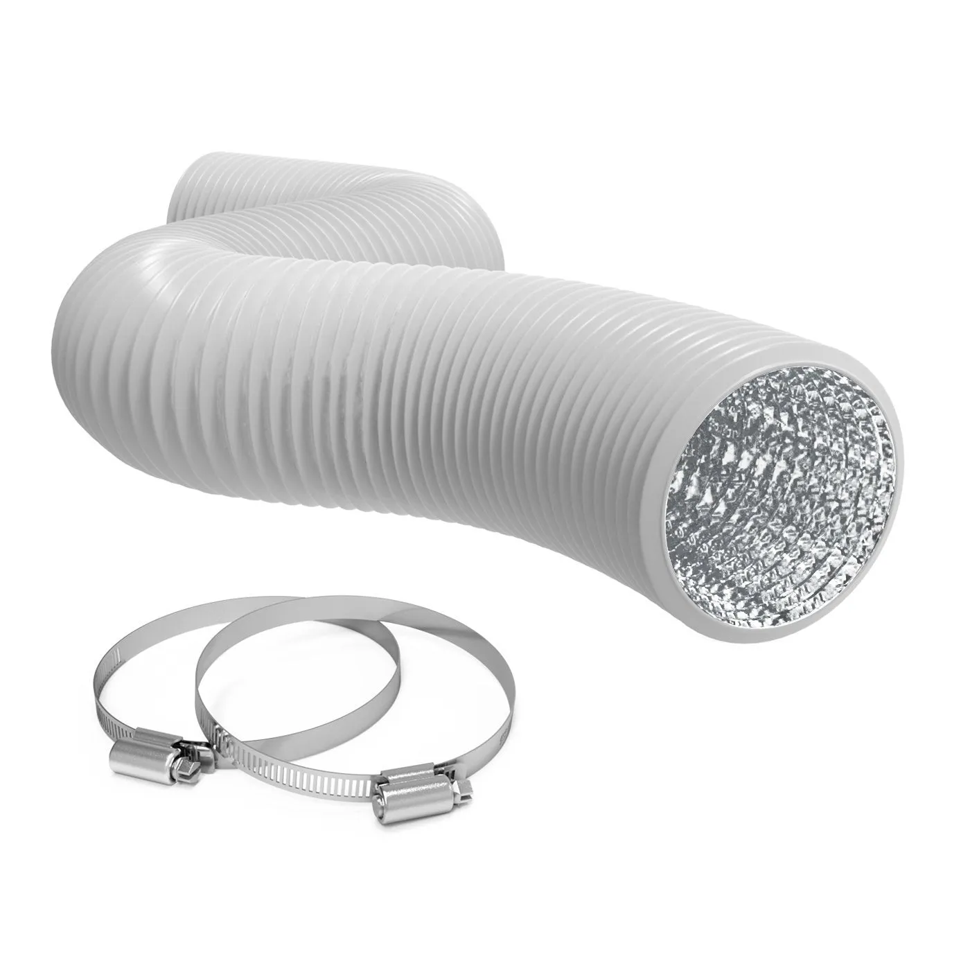 TerraBloom 6" Air Duct - 8 FT Long, White Flexible Ducting with 2 Clamps