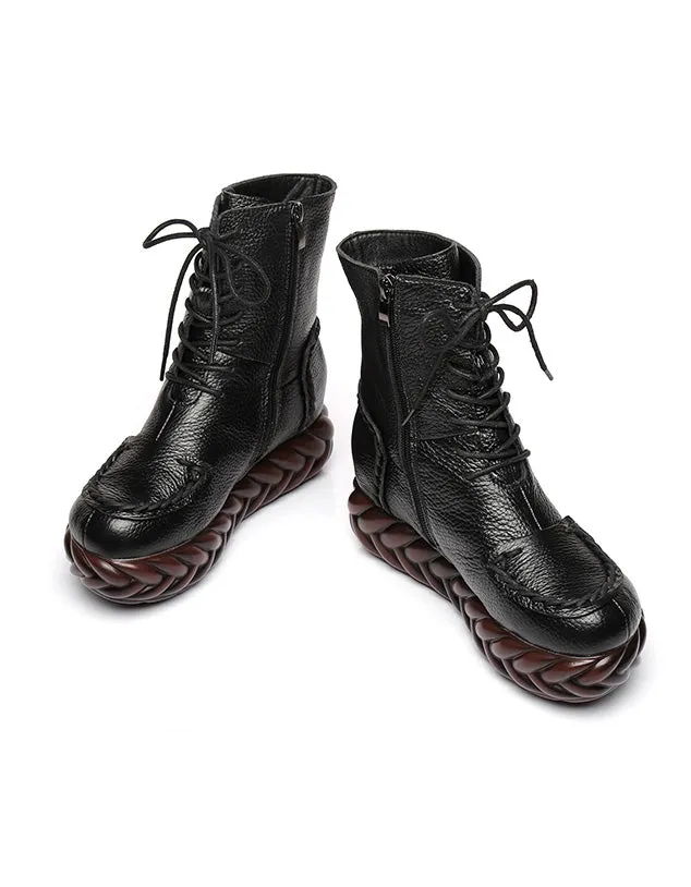 Waterproof Lace-up Retro Platform Boots