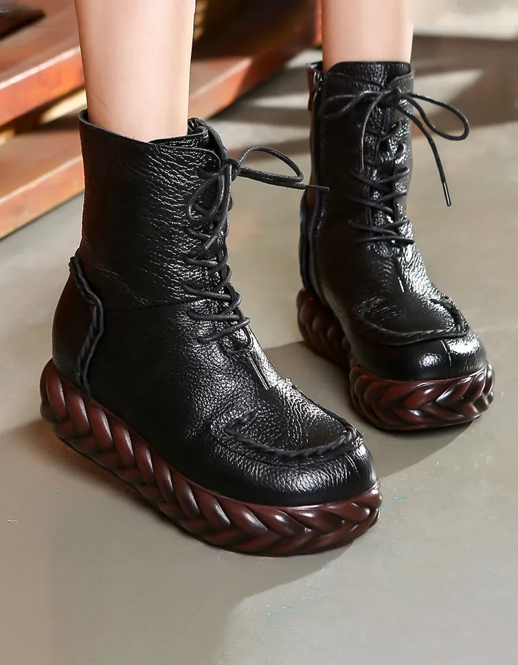 Waterproof Lace-up Retro Platform Boots