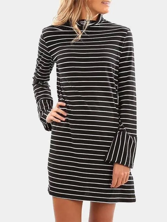 Wholesale Black Long Sleeve Stripe Casual Dresses