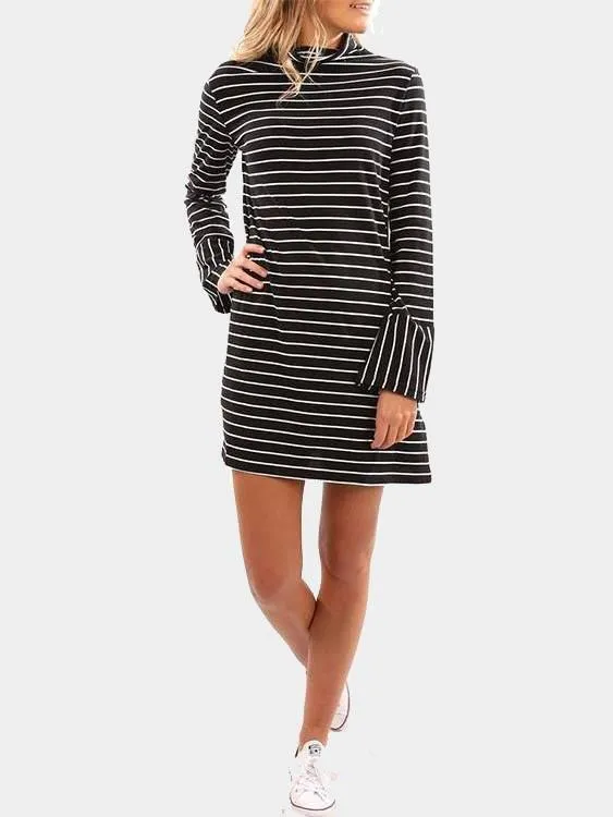 Wholesale Black Long Sleeve Stripe Casual Dresses