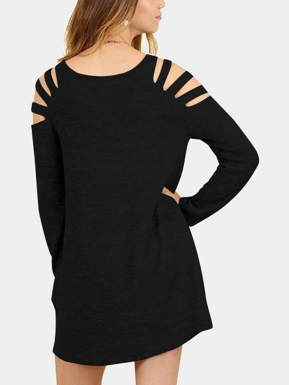 Wholesale Black Round Neck Long Sleeve Cut Out Casual Dresses