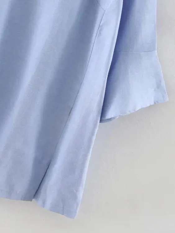 Wholesale Blue Crew Neck 3/4 Sleeve Length Slit Hem Casual Dresses