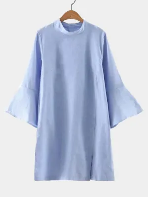 Wholesale Blue Crew Neck 3/4 Sleeve Length Slit Hem Casual Dresses