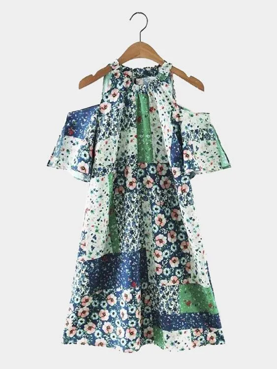 Wholesale Crew Neck Floral Print Casual Dress