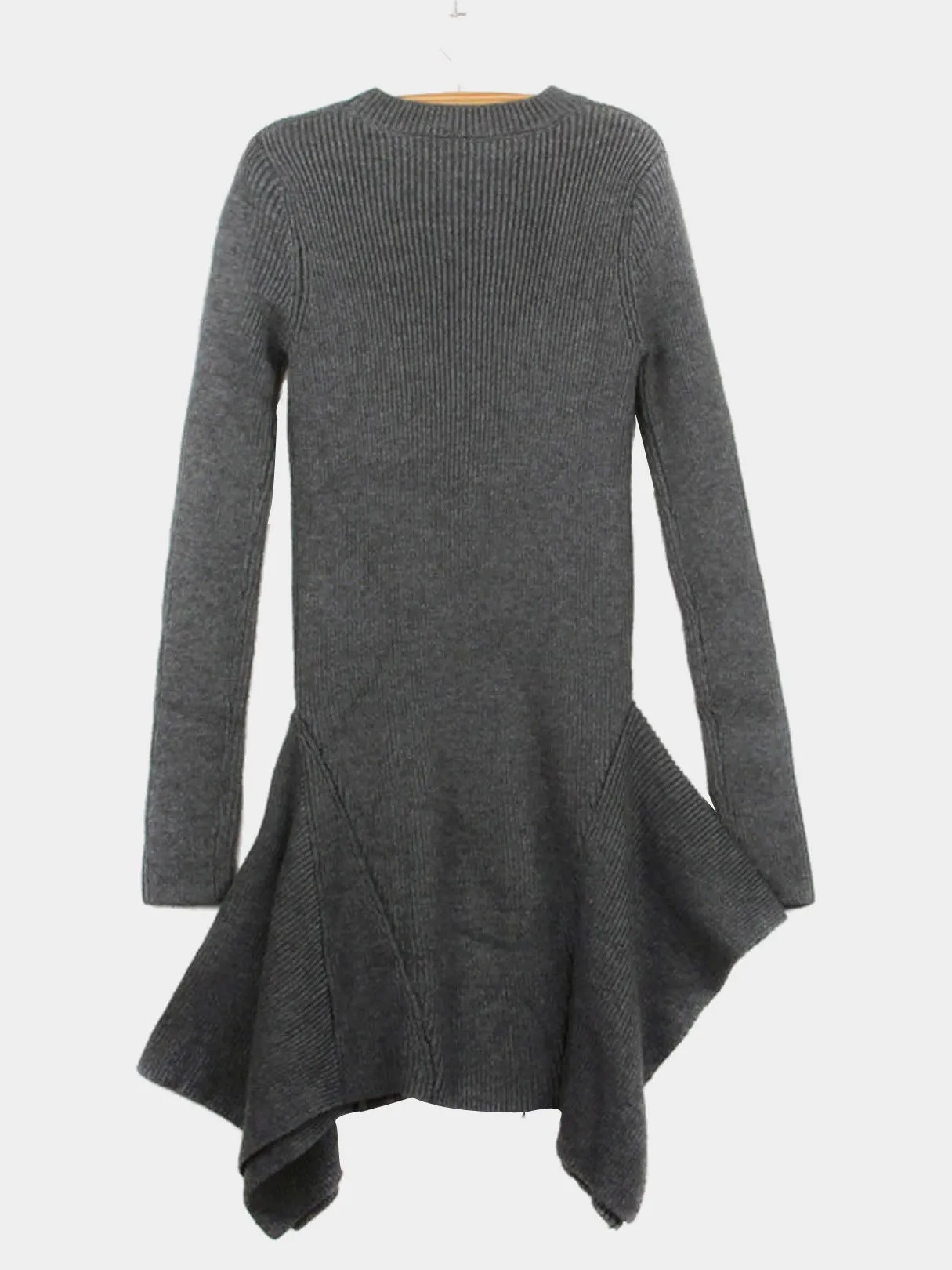 Wholesale Grey Crew Neck Long Sleeve Irregular Hem Casual Dresses