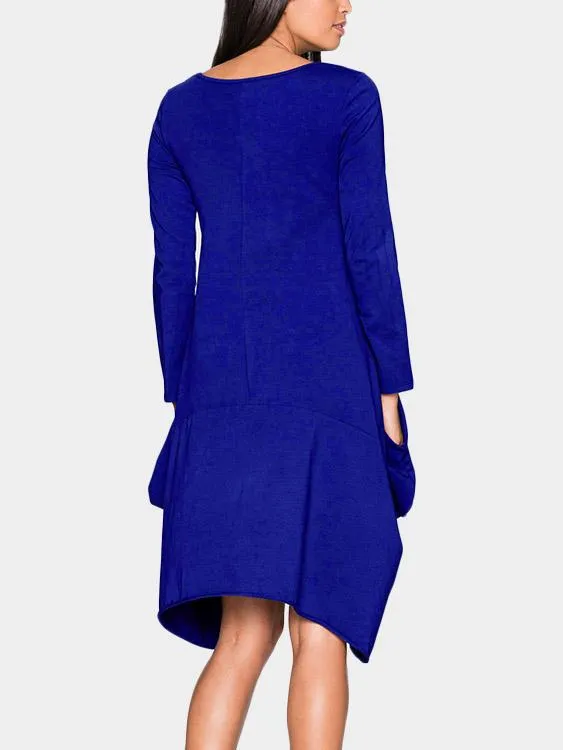 Wholesale Round Neck Long Sleeve Irregular Hem Casual Dresses