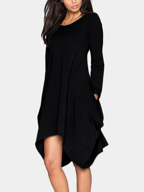 Wholesale Round Neck Long Sleeve Irregular Hem Casual Dresses