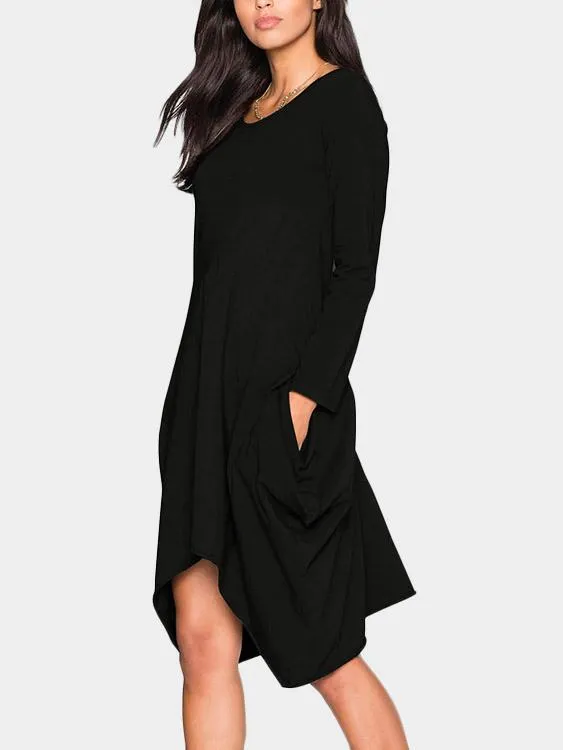 Wholesale Round Neck Long Sleeve Irregular Hem Casual Dresses