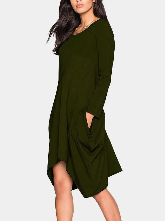 Wholesale Round Neck Long Sleeve Irregular Hem Casual Dresses