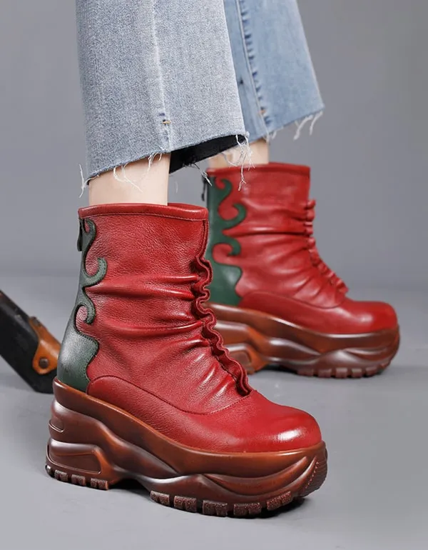 Winter Ethnic Style Waterproof Platform Retro Boots