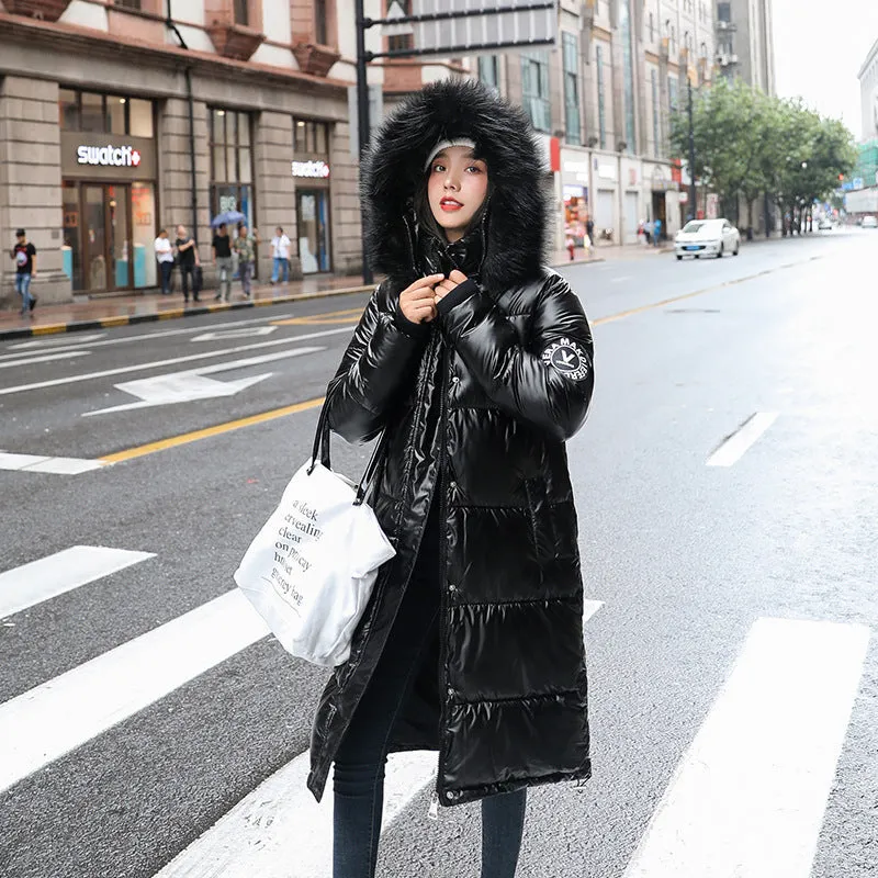 Women X-Long Plus Size Coat Parkas Female Winter Warm Thicke Hooded Fur Cotton Padded Coats Solid Casual Silver Down Jacket